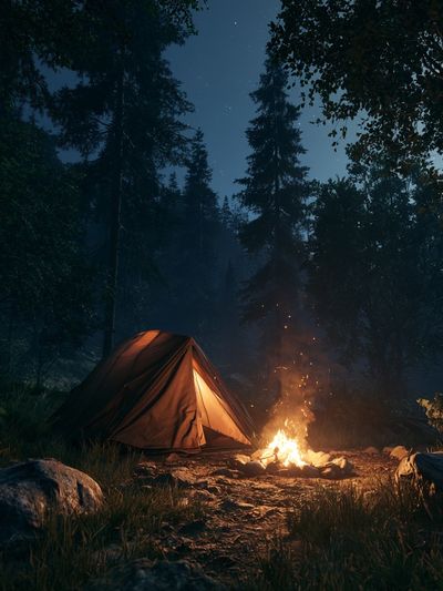 Moonlit Forest Campfire Poster.