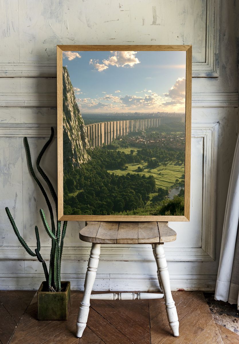 Epic Cliffside Valley Landscape Print. room preview