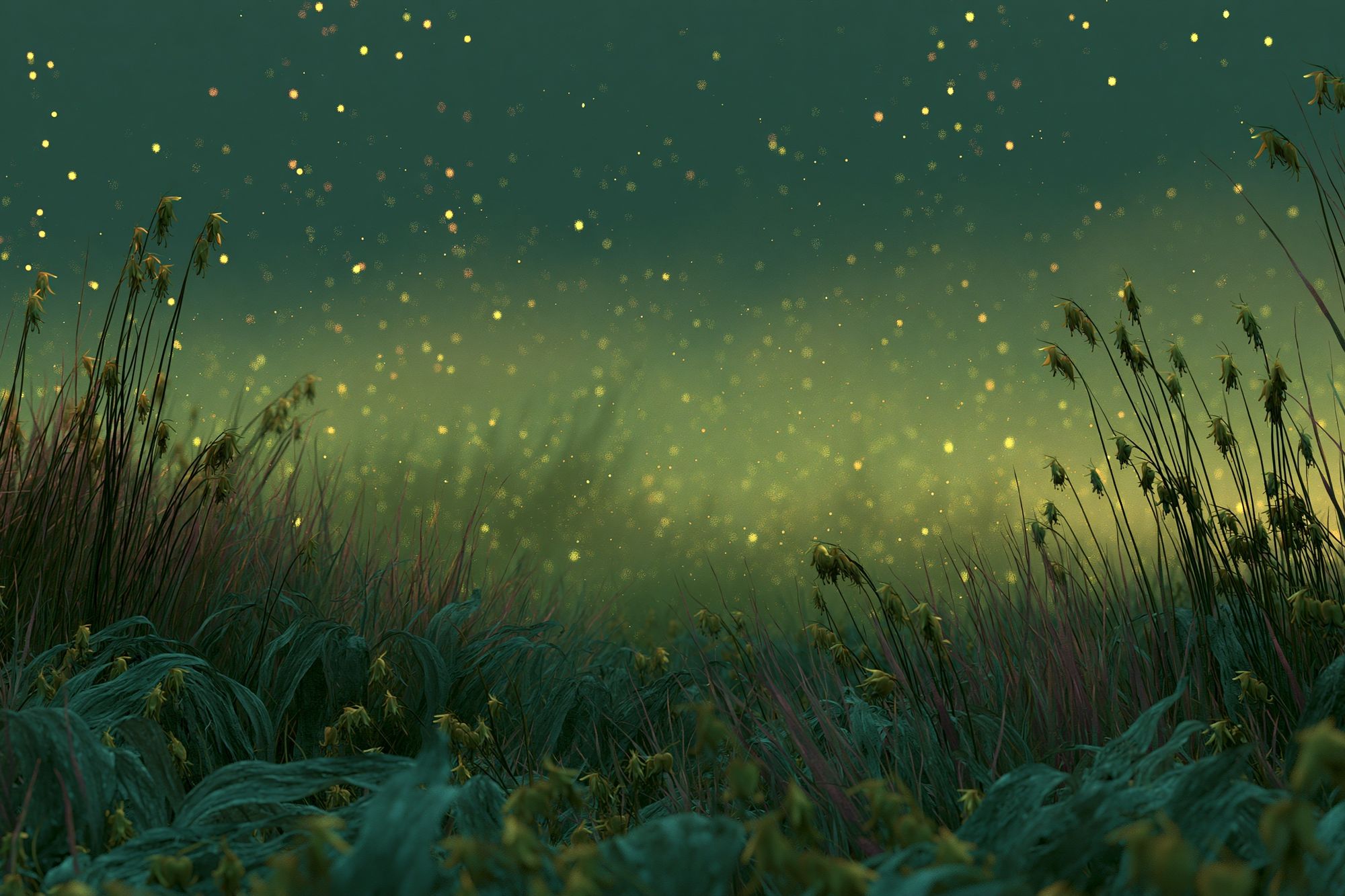 Glowing Meadow Nightscape Print. poster detail