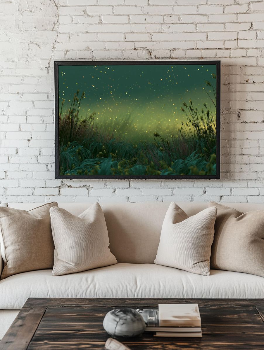 Glowing Meadow Nightscape Print. — room view 1