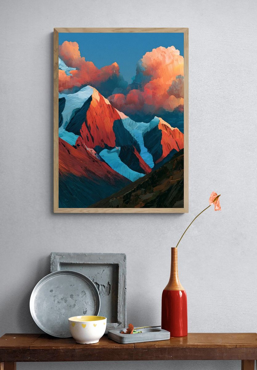 Alpine Peaks Abstract Landscape Poster. — room view 3