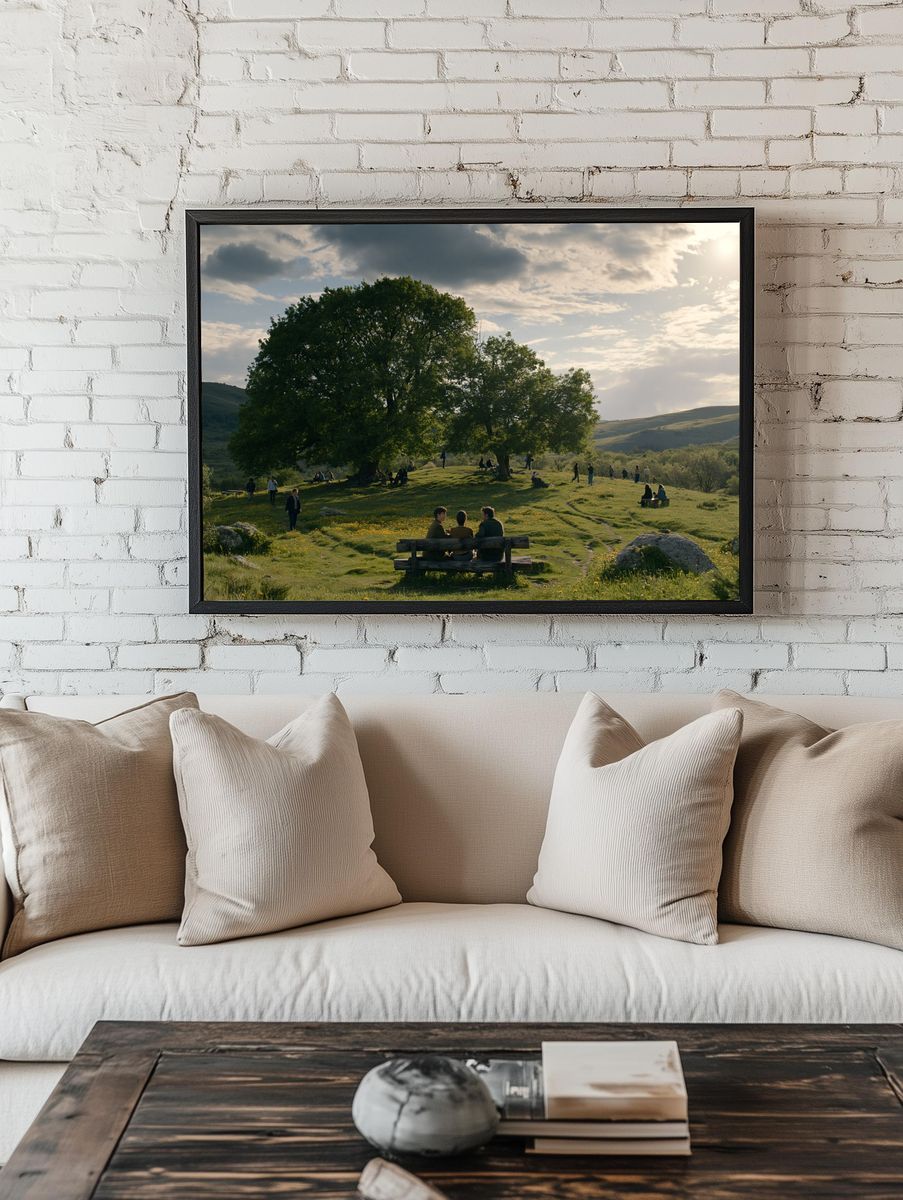 Sunlit Meadow Gathering Poster. room preview