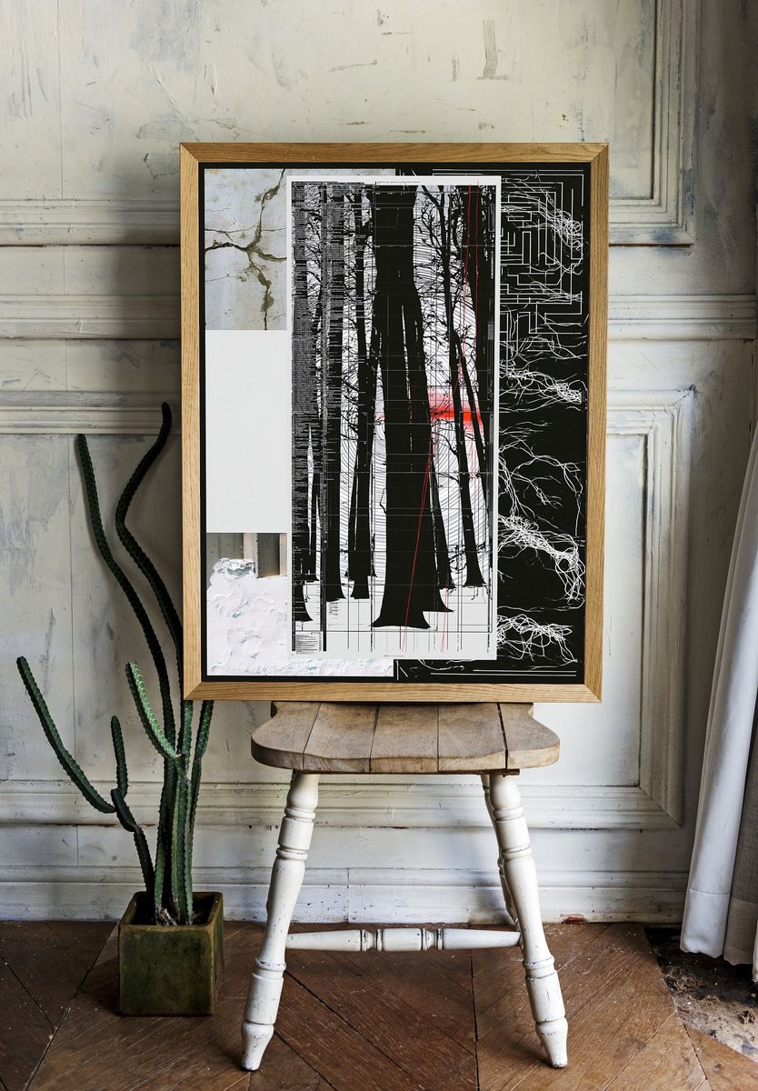 Monochrome Forest Grid Poster. room preview
