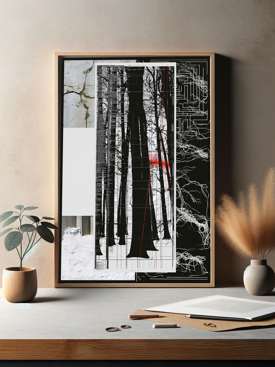 Monochrome Forest Grid Poster. — room view 2