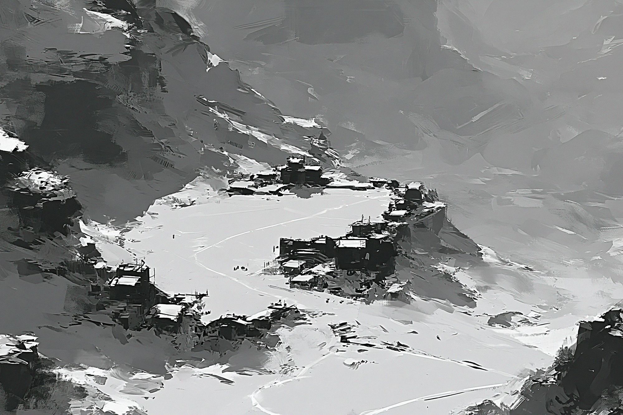 Snowy Mountain Lake Abstract Print. poster detail