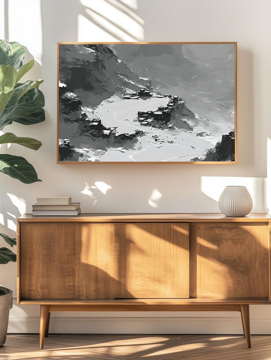 Snowy Mountain Lake Abstract Print. — room view 3