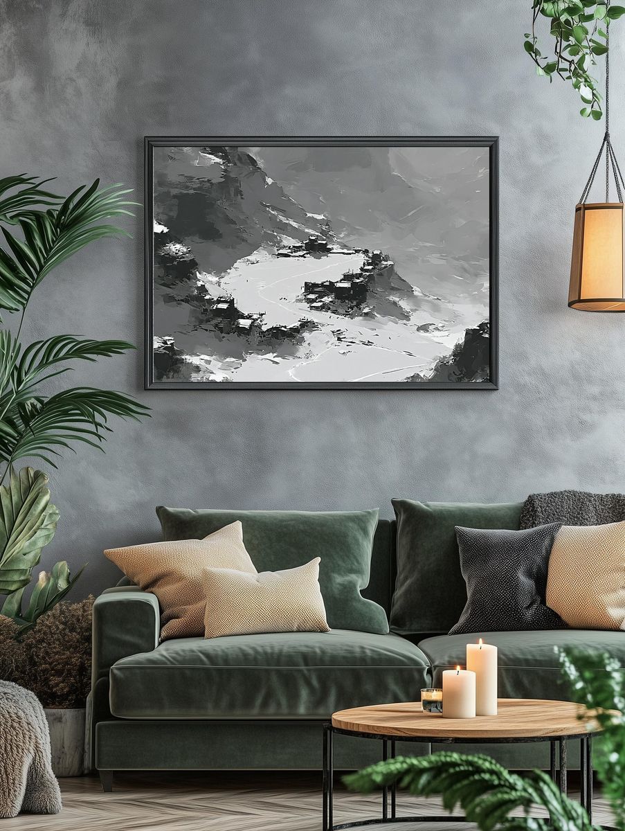 Snowy Mountain Lake Abstract Print. — room view 4