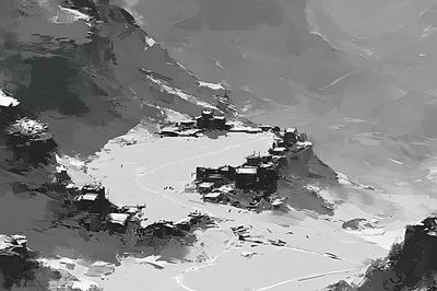 Snowy Mountain Lake Abstract Print.