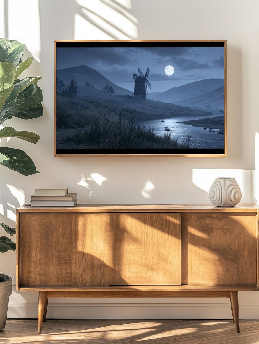 Moonlit Windmill Landscape Print. — room view 3