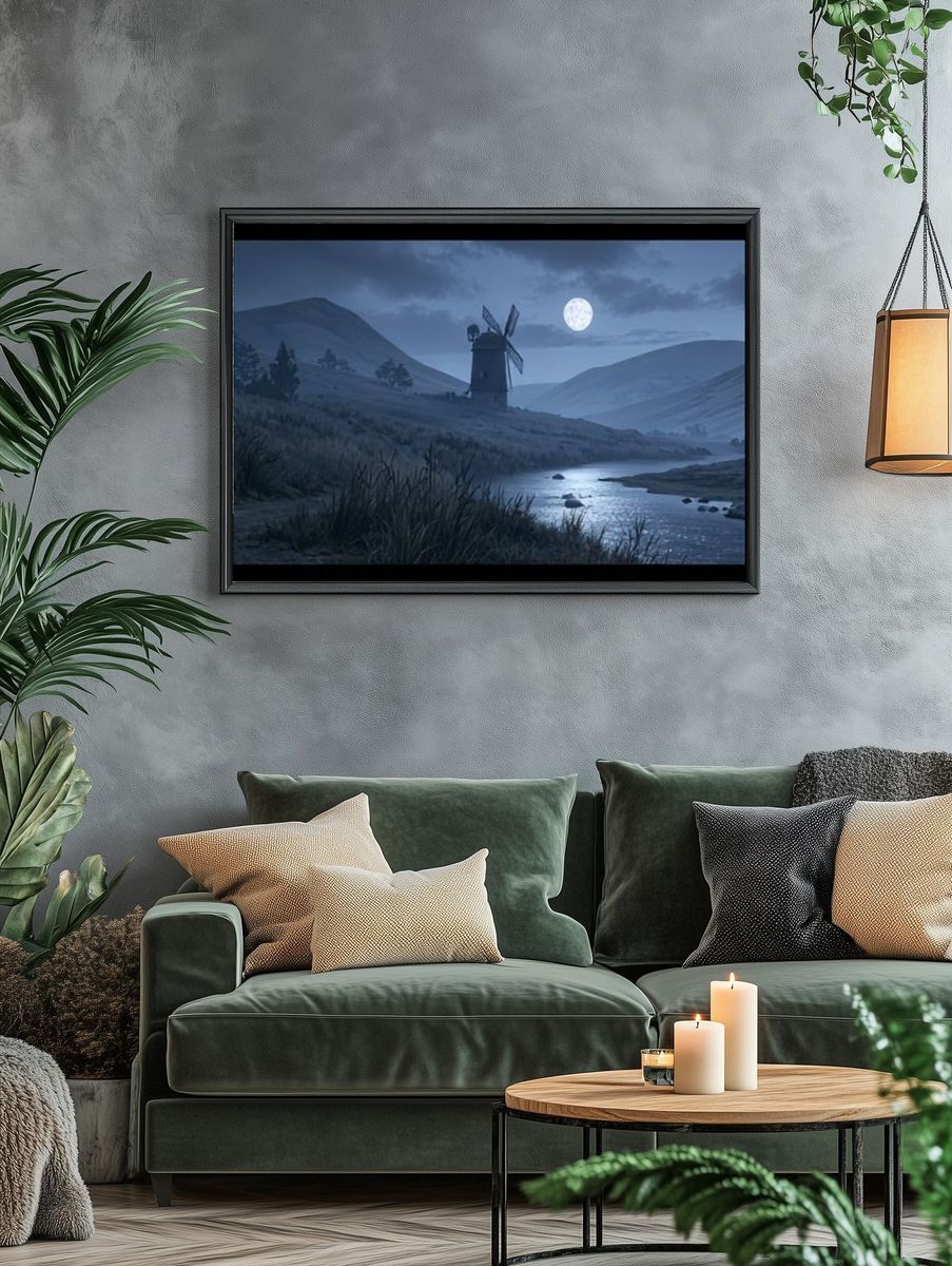 Moonlit Windmill Landscape Print. — room view 4