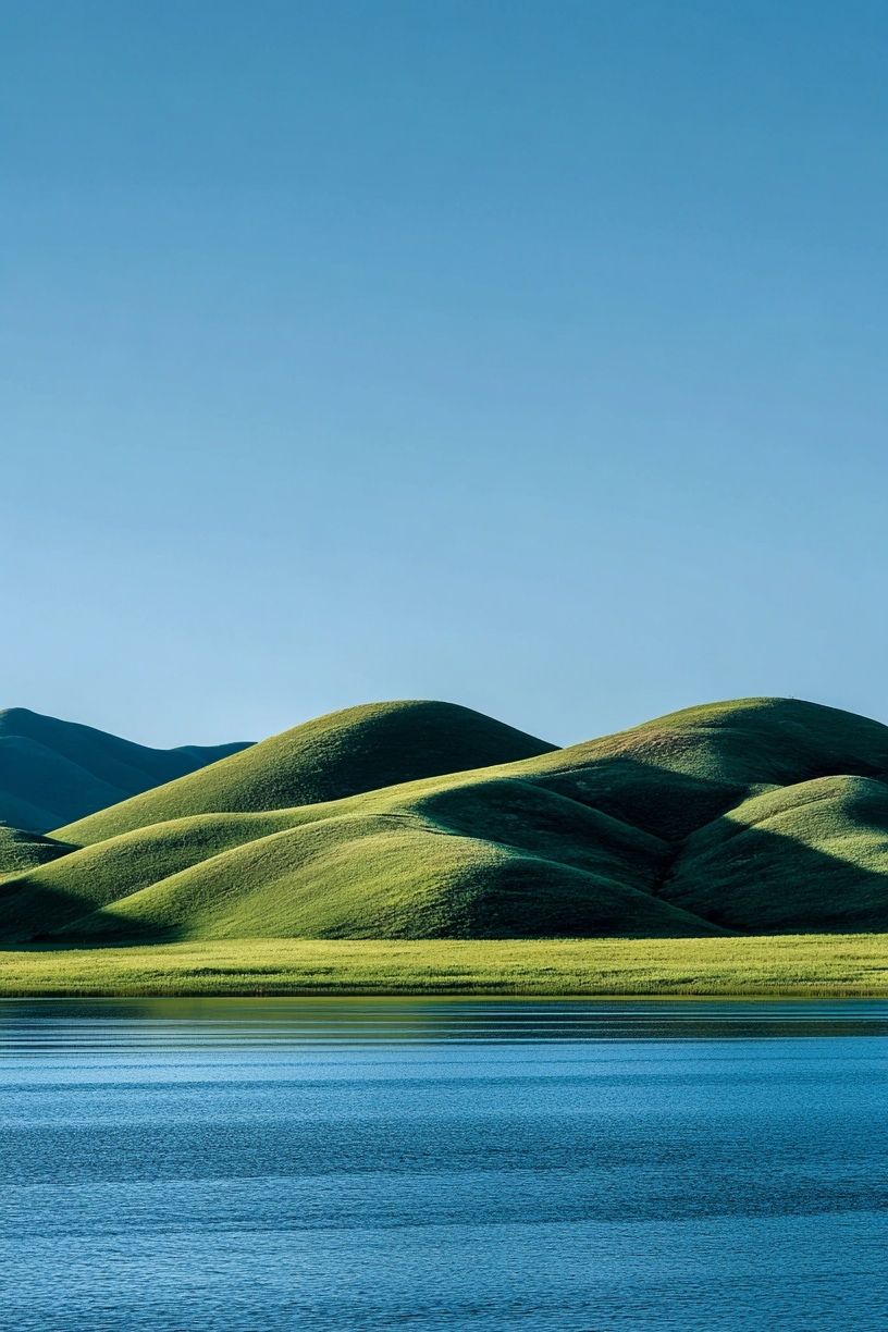 Serene Hills and Water — Nature Print. poster — nature art