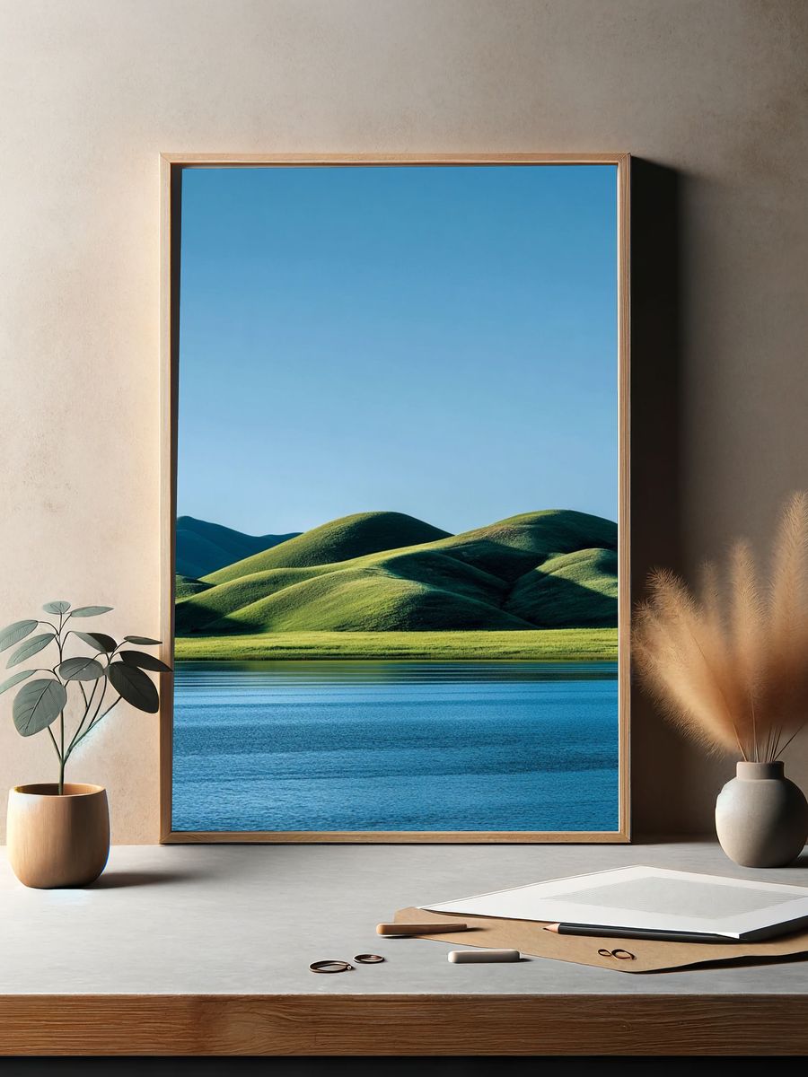Serene Hills and Water — Nature Print. — room view 2