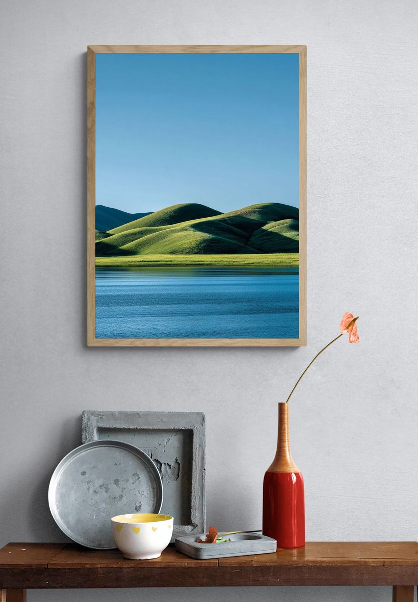 Serene Hills and Water — Nature Print. — room view 3