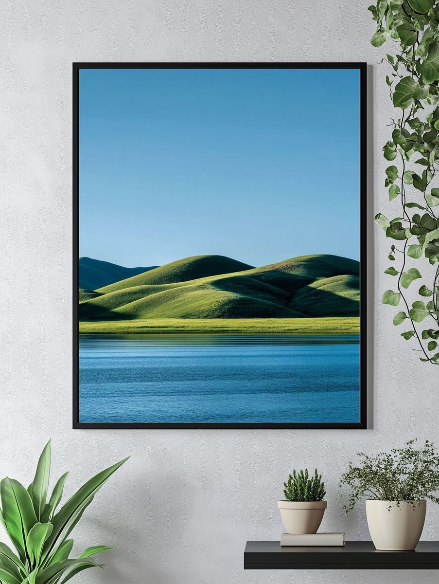 Serene Hills and Water — Nature Print. — room view 4