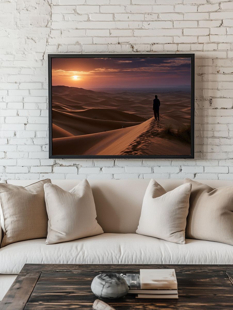 Desert Sunset Silhouette Print. room preview