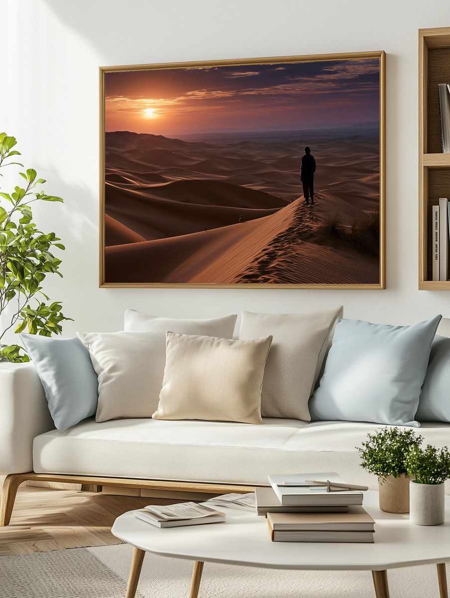 Desert Sunset Silhouette Print. — room view 2