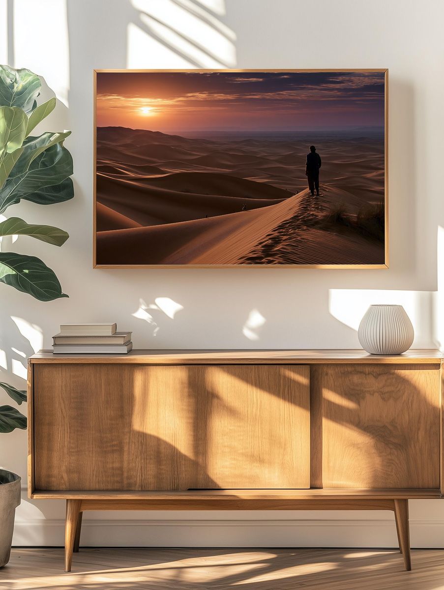 Desert Sunset Silhouette Print. — room view 3