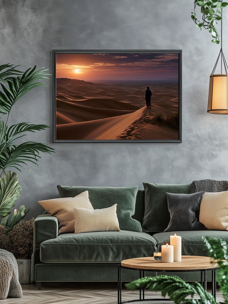 Desert Sunset Silhouette Print. — room view 4