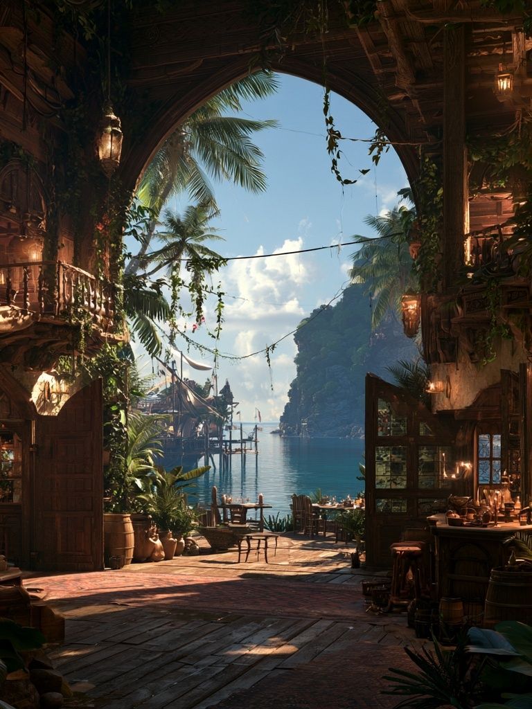Tropical Seaside Archway Print. poster detail
