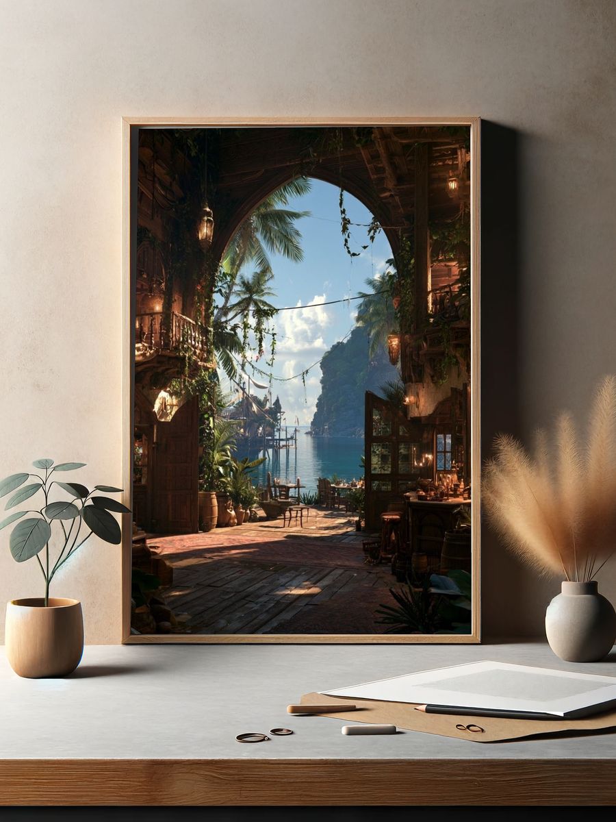 Tropical Seaside Archway Print. — room view 2