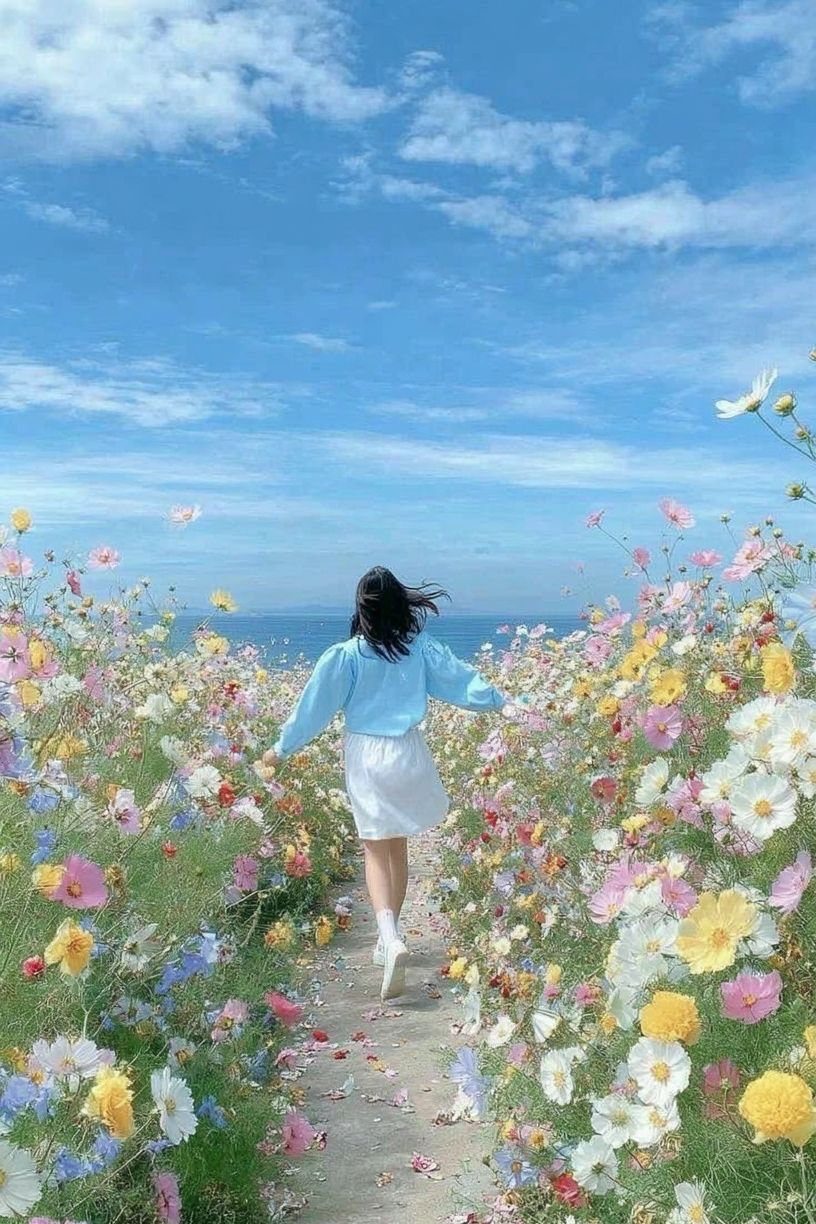 Flower Field by the Sea Poster. poster detail