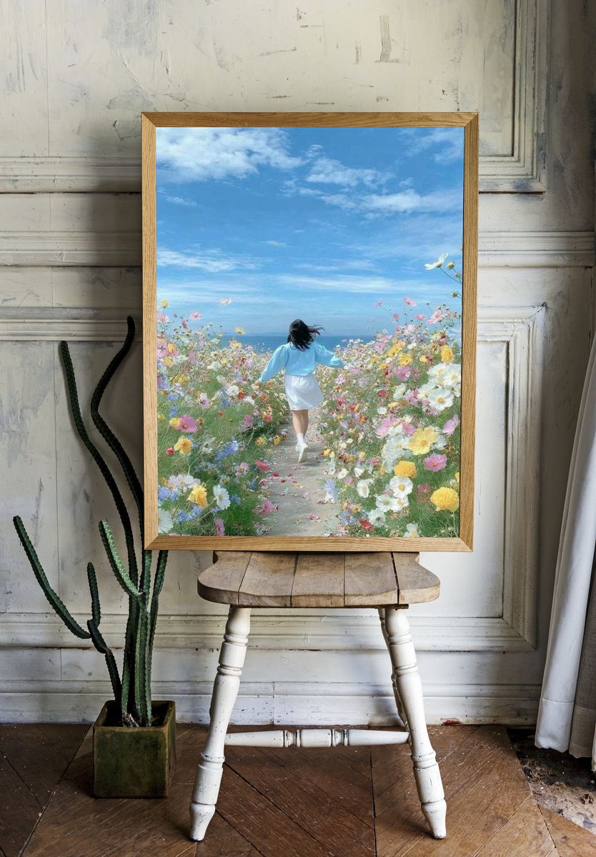 Flower Field by the Sea Poster. — room view 1