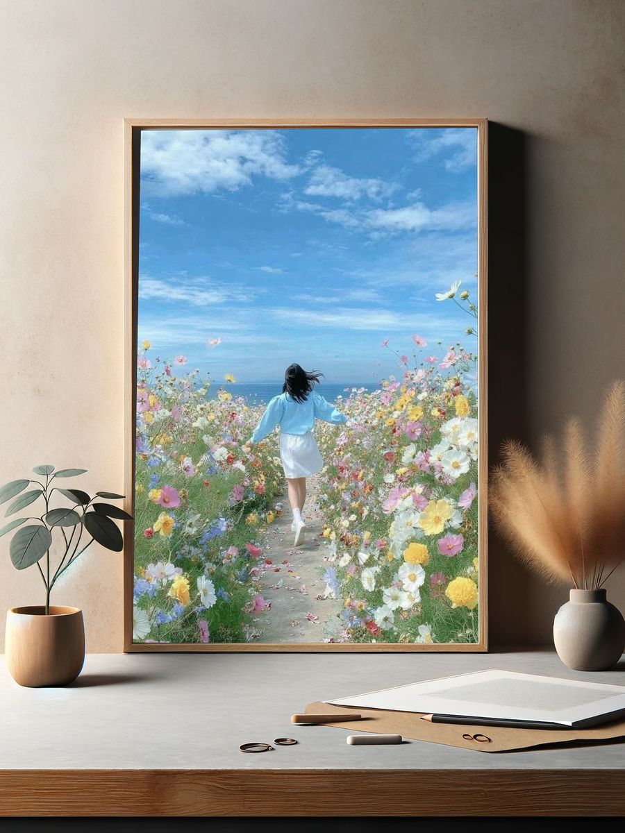 Flower Field by the Sea Poster. — room view 2