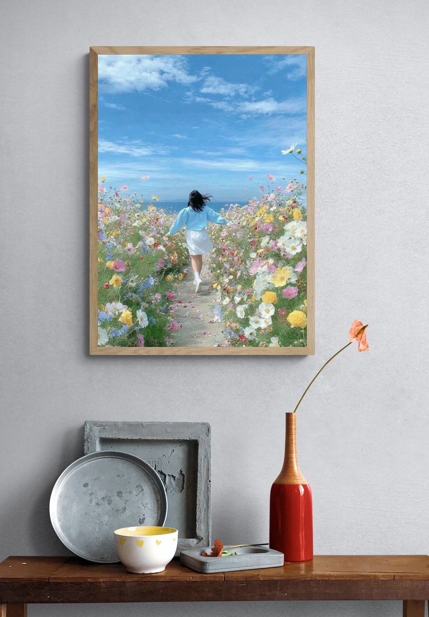 Flower Field by the Sea Poster. — room view 3