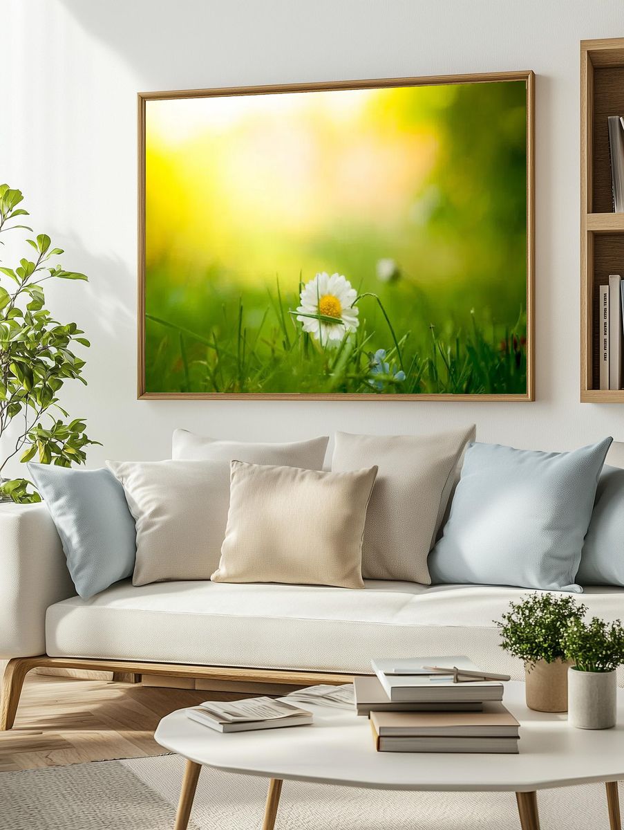 Close-up white daisy patch grass. — room view 2