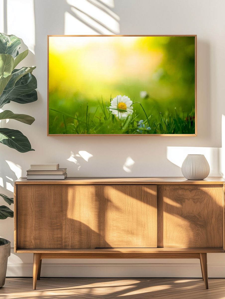 Close-up white daisy patch grass. — room view 3
