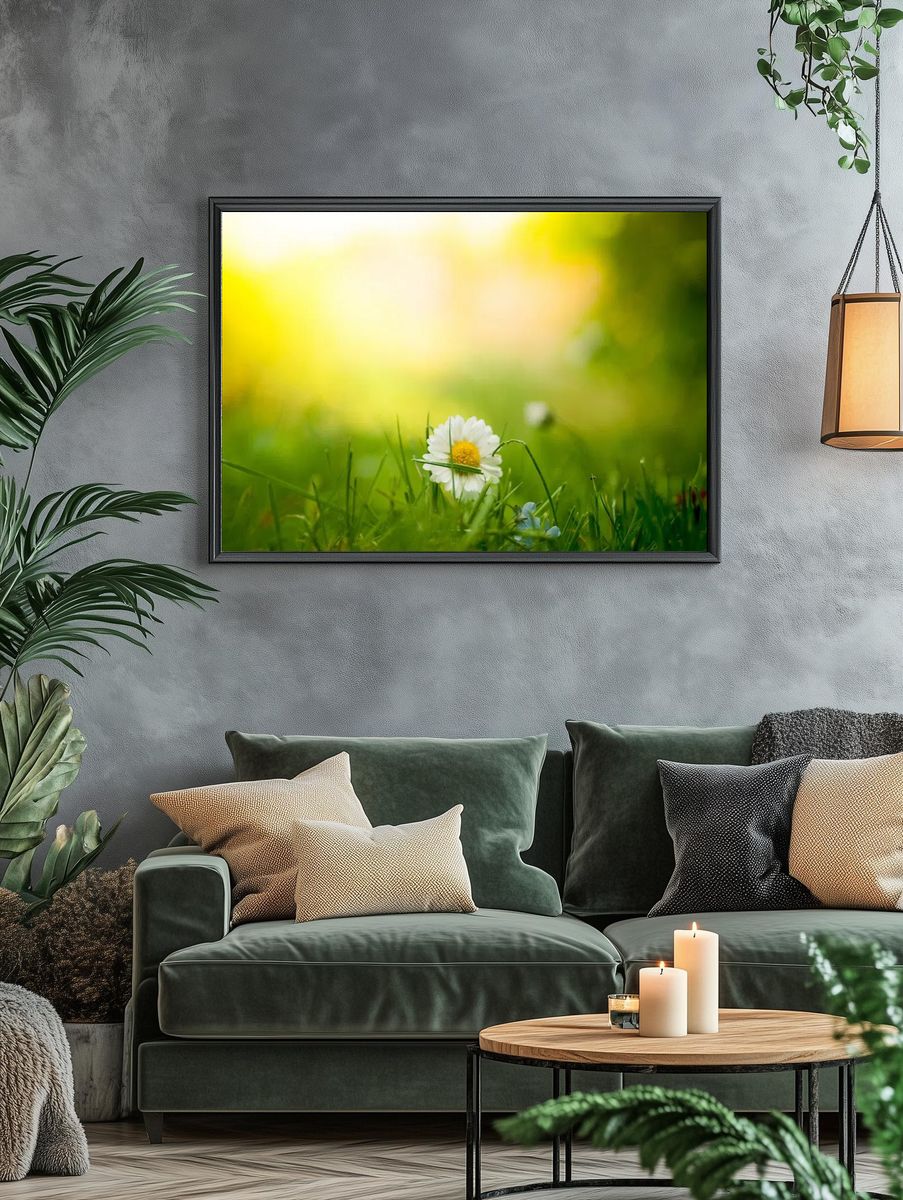 Close-up white daisy patch grass. — room view 4