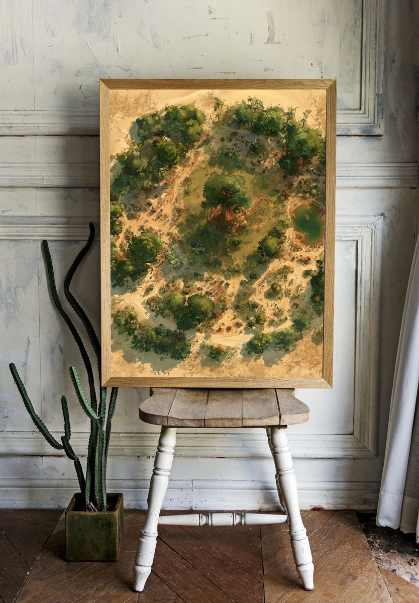 Desert Oasis Landscape Print. room preview