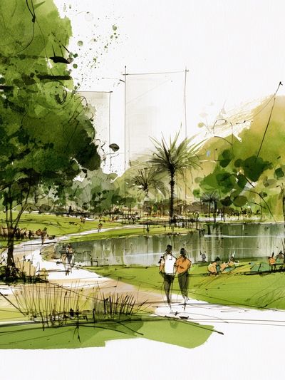 Park Landscape Watercolor Poster.