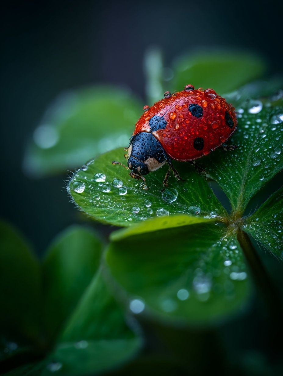 Rain-Dappled Ladybug Nature Poster. poster detail