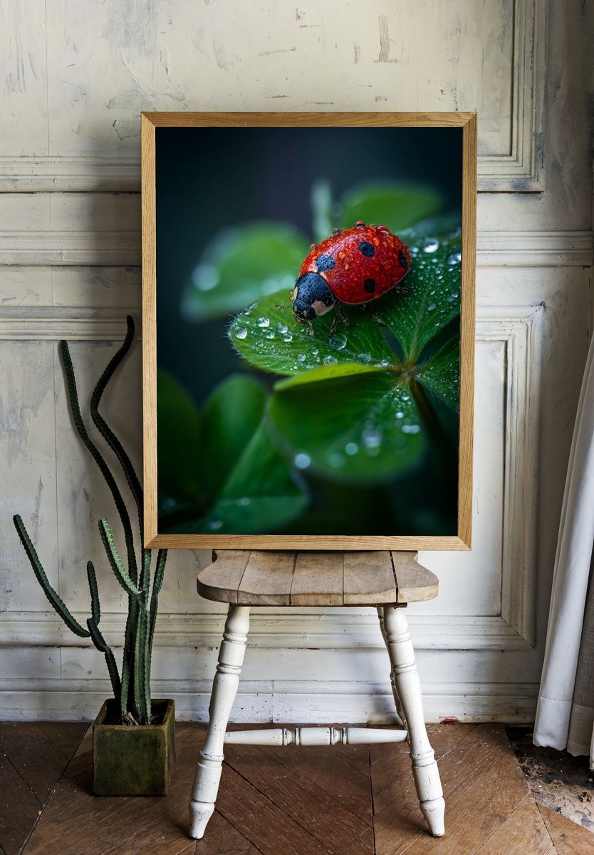 Rain-Dappled Ladybug Nature Poster room preview