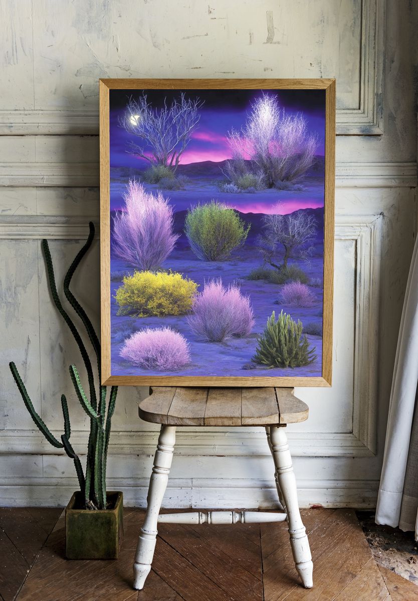 Neon Desert Shrubs Photography Poster. — room view 1
