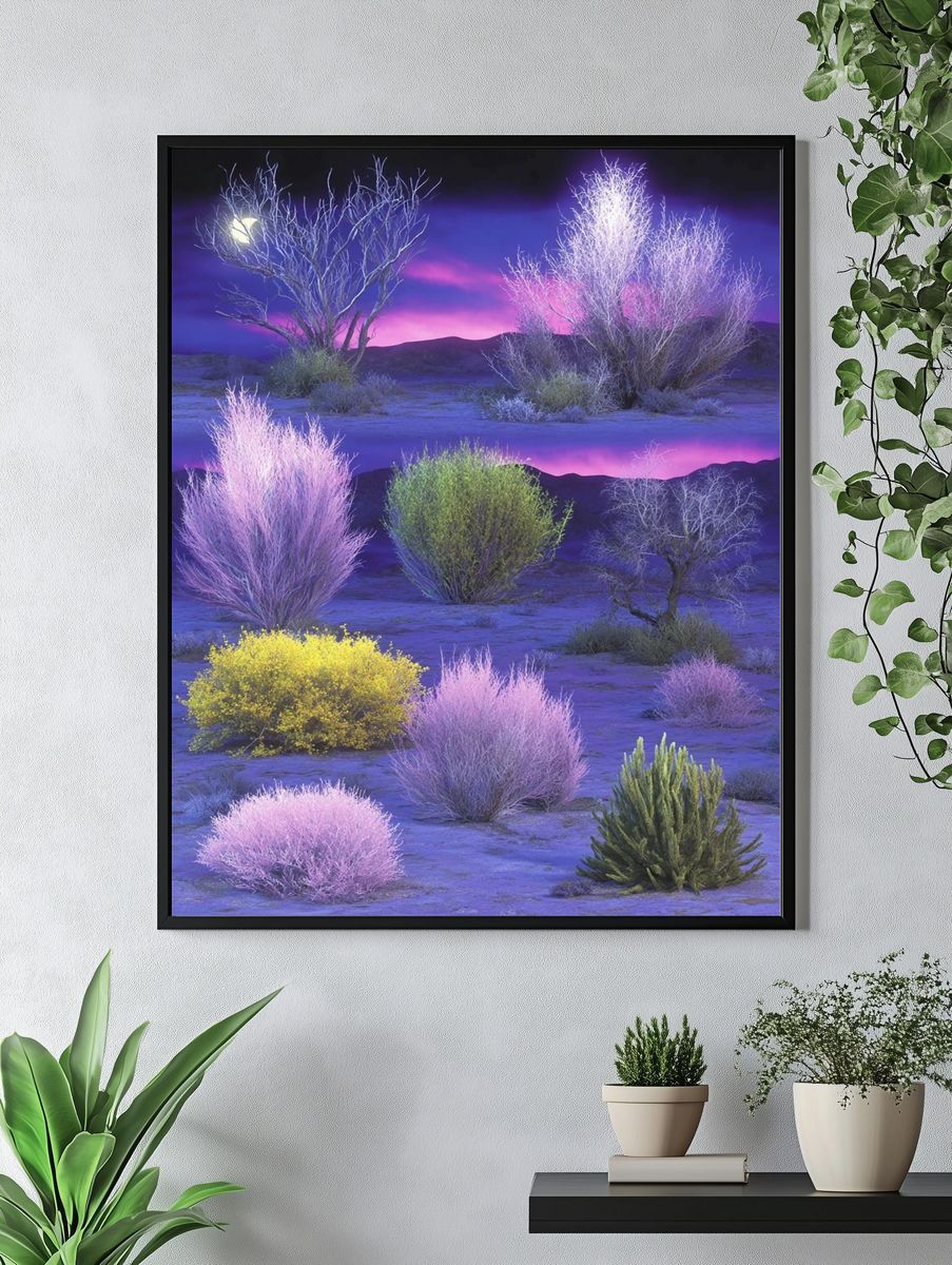 Neon Desert Shrubs Photography Poster. — room view 4