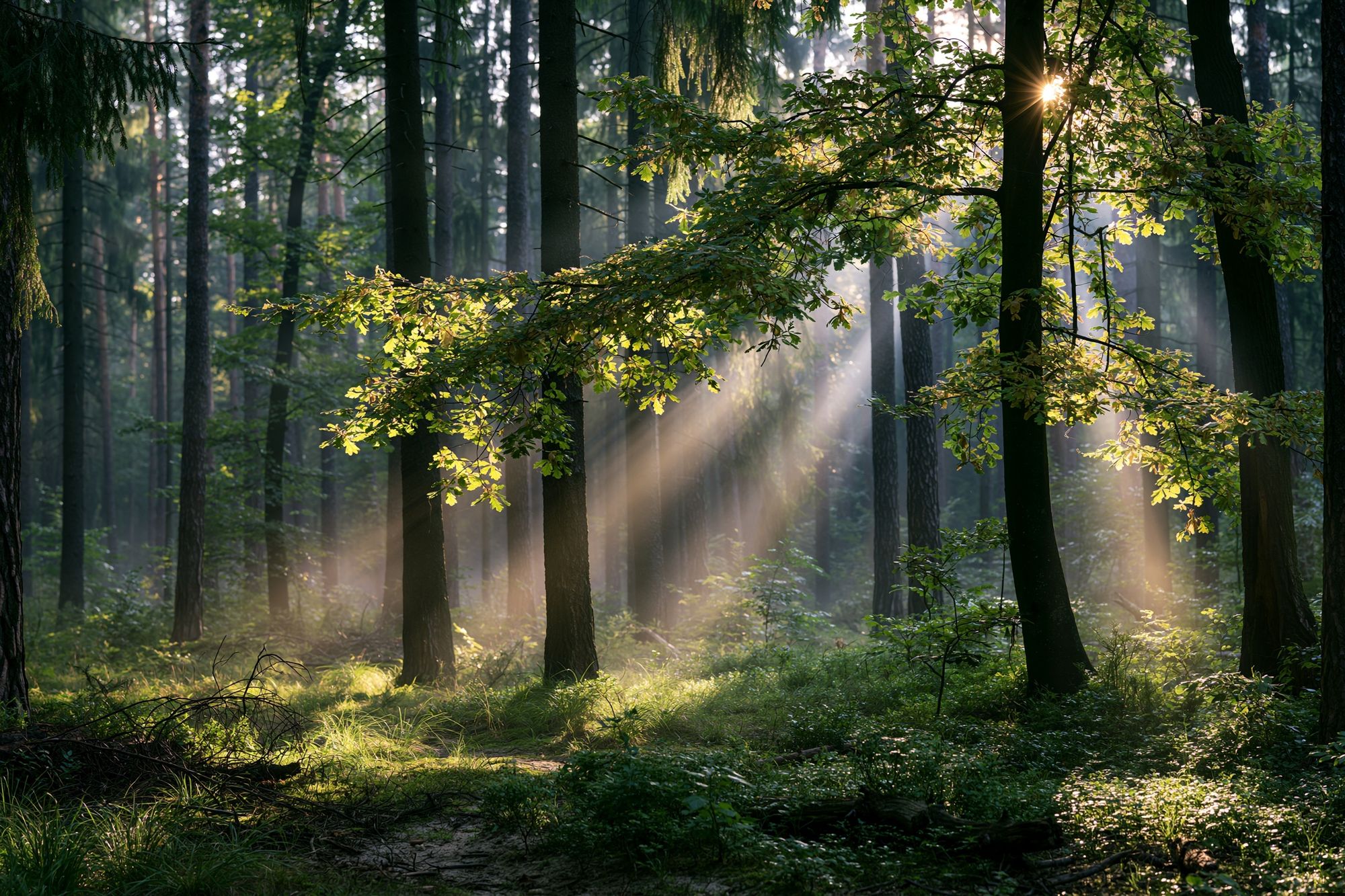 Sunlit Forest Morning Photography Poster. poster — nature art