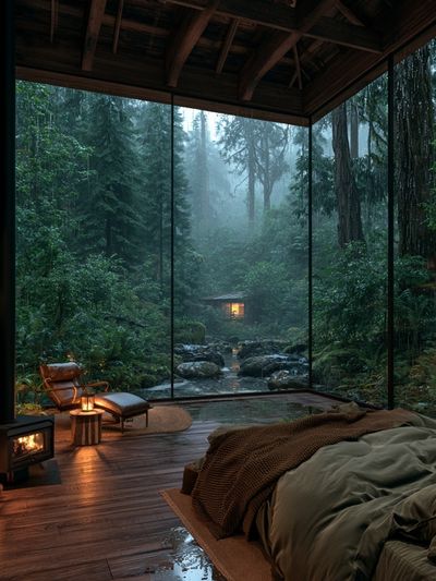 Misty Forest Cabin Retreat Poster.