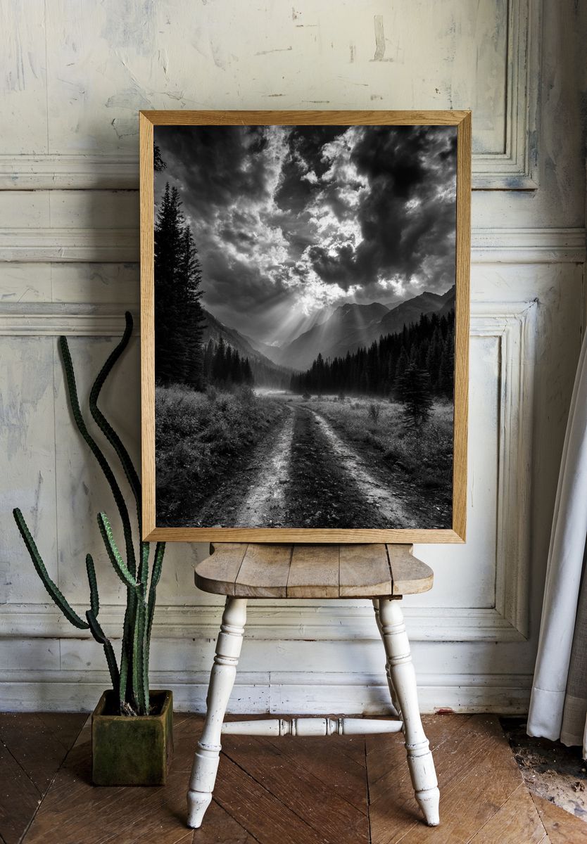 Misty Mountain Valley Photography Poster. room preview