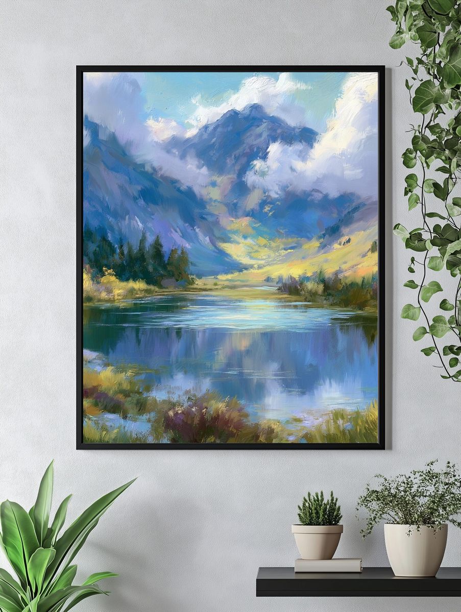 Misty Mountain Lake Landscape Print. — room view 4