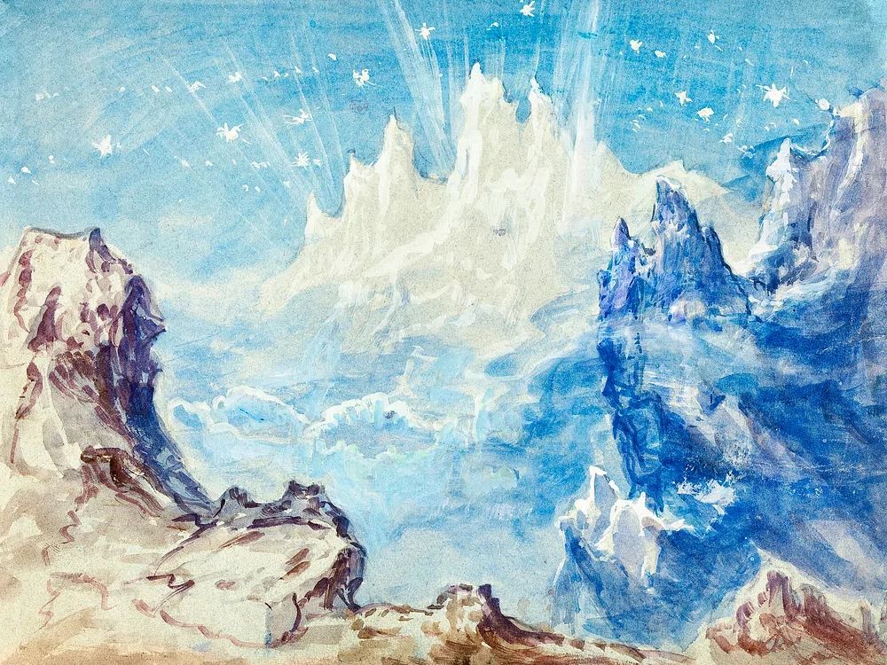 Fantastic mountainous landscape starry sky. poster detail