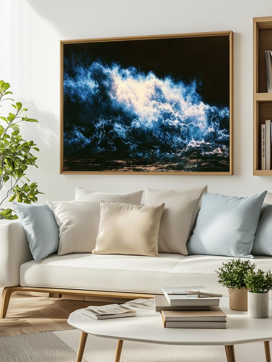 Blue Ocean Wave Abstract Print. — room view 2