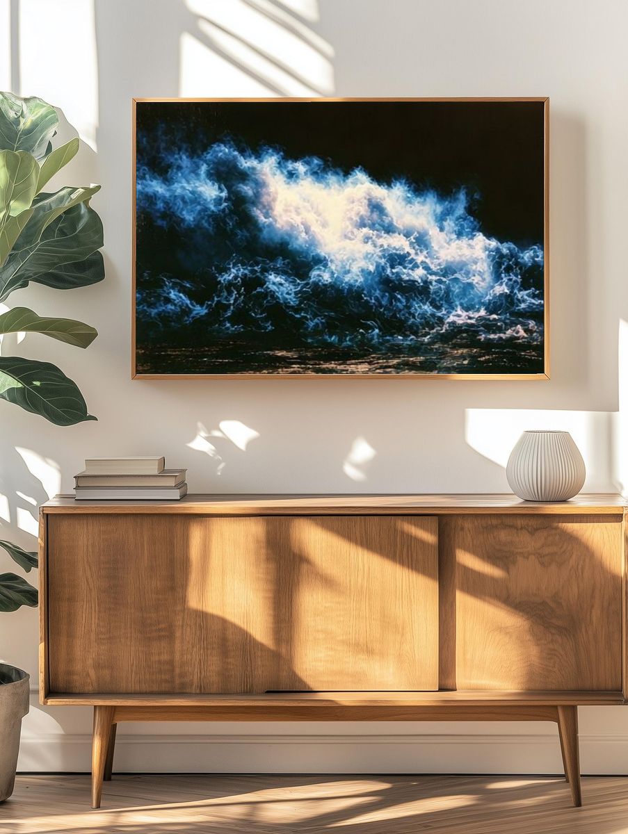 Blue Ocean Wave Abstract Print. — room view 3