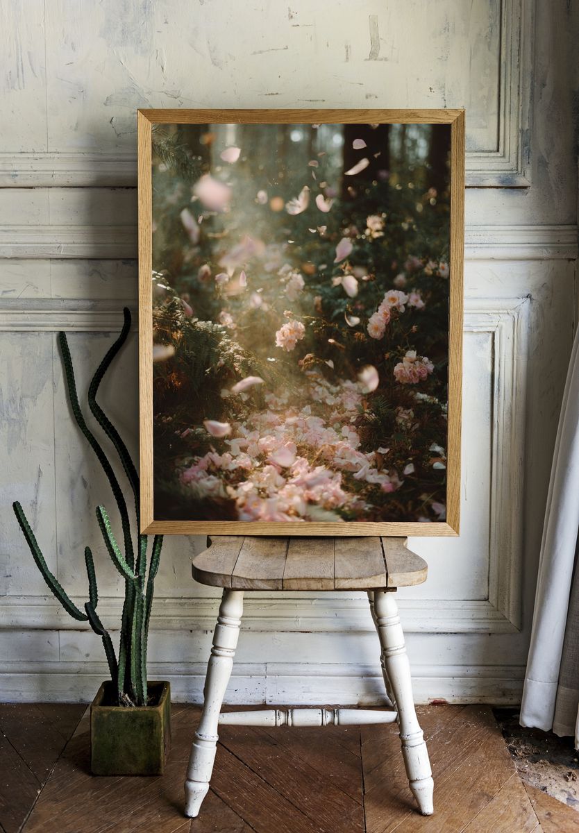 Blush Petals in Forest Light Poster. — room view 1