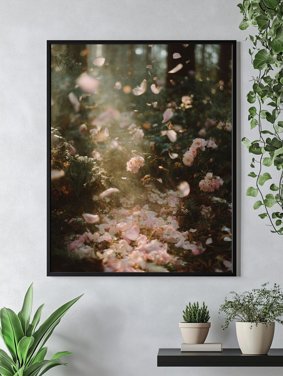Blush Petals in Forest Light Poster. — room view 4