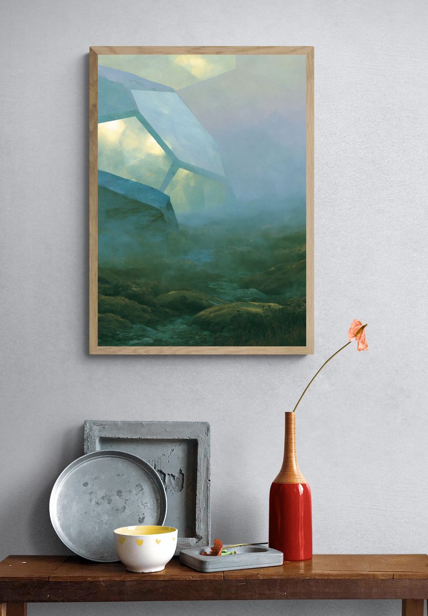 Misty Mountain Lightscape Print. — room view 3