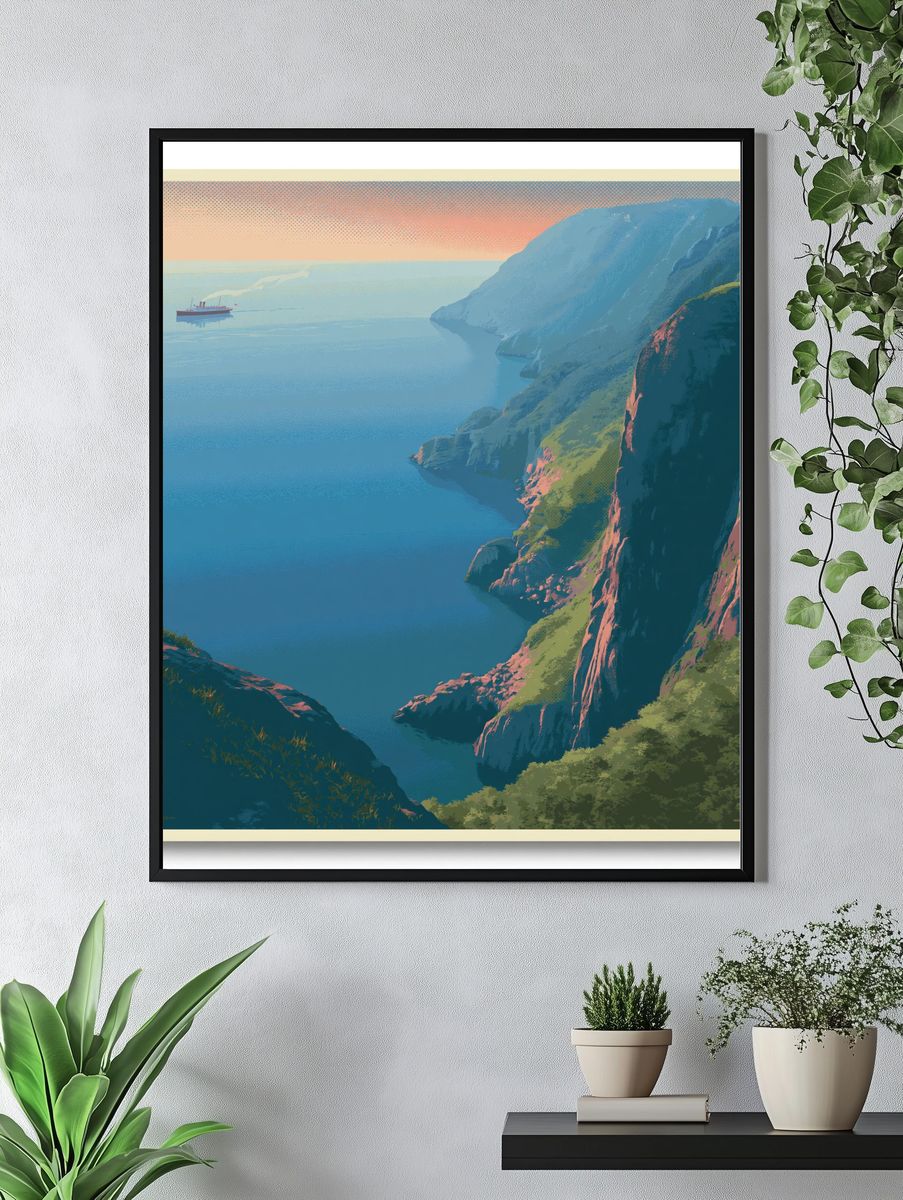 Cliffside Coast Sunset Print. — room view 4