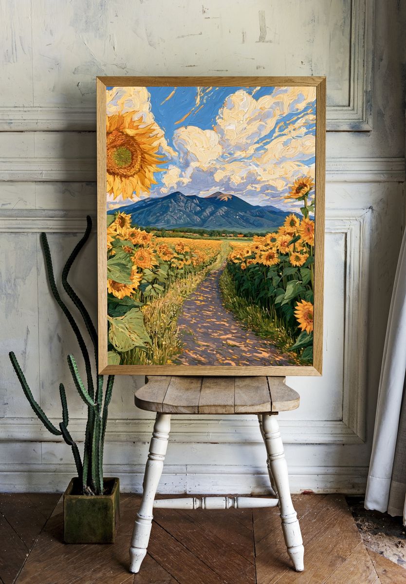 Sunflower Field Landscape Print. room preview