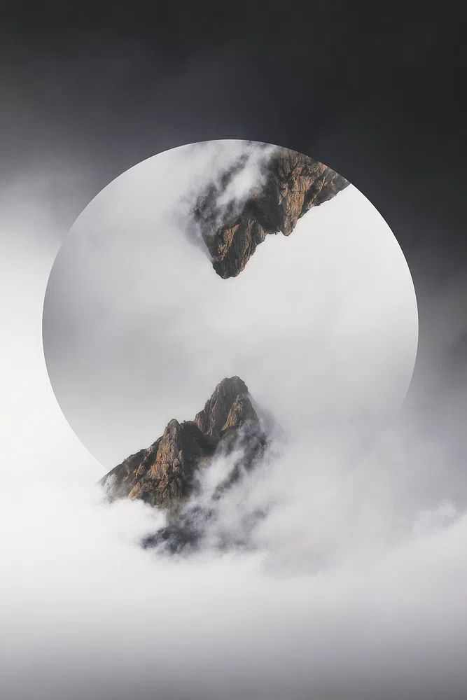 Misty Julian Alps peak round. poster detail